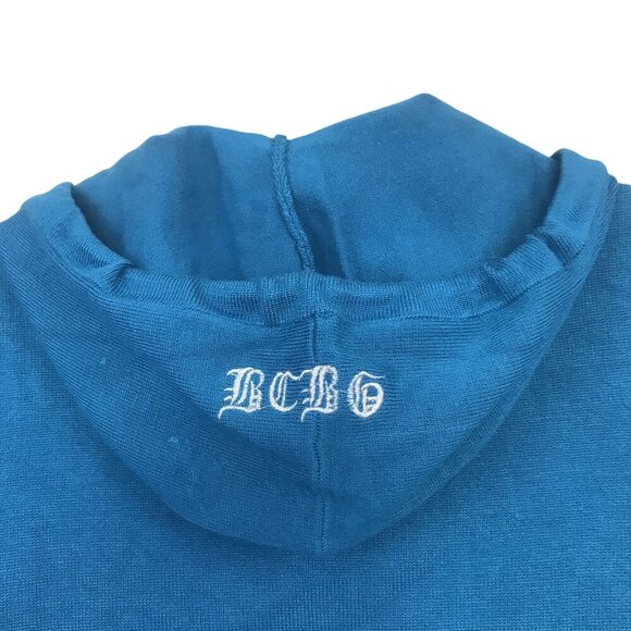 BCBGMaxAzria Blue Hooded Zip-Up Sweater Embroidered Letters Studded Size L Y2K - Picture 10 of 10